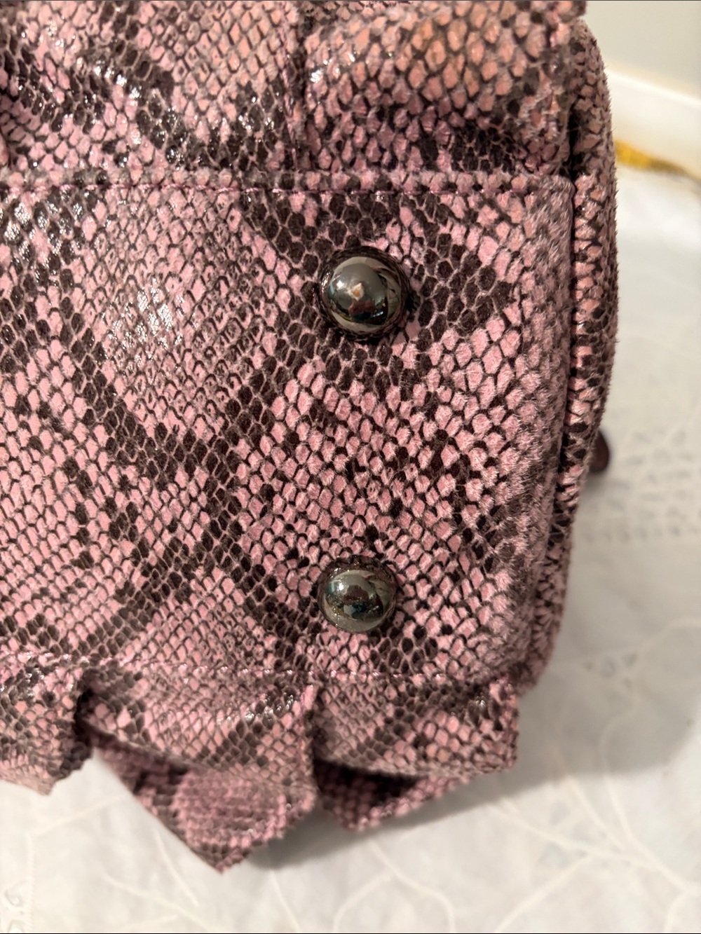 Y2K-era bebe Ruffle Snakeskin Satchel Handbag - Picture 5 of 11